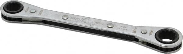 Proto - 3/8" x 7/16" 12 Point Ratcheting Box Wrench - Double End, 1-5/8" Head Diam x 1/2" Head Thickness, 5-1/2" OAL, Steel, Chrome Finish - Exact Tooling