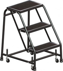 Ballymore - 28" 3 Step Ladder - Rolling Safety Ladder, 450 Lb Capacity, 28-1/2" Platform Height, 30" Base Width x 25" Base Depth, Expanded Metal Tread - Exact Tooling
