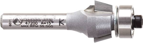 Amana Tool - 5/8" Cut Diam, 9/32" Length of Cut, 2 Flute Chamfer Edge Profile Router Bit - Carbide-Tipped, 1/4" Shank Diam, 2-3/32" OAL, Uncoated - Exact Tooling