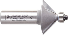 Amana Tool - 1-1/4" Cut Diam, 1/2" Length of Cut, 2 Flute Chamfer Edge Profile Router Bit - Carbide-Tipped, 1/2" Shank Diam, 2-3/8" OAL, Uncoated - Exact Tooling