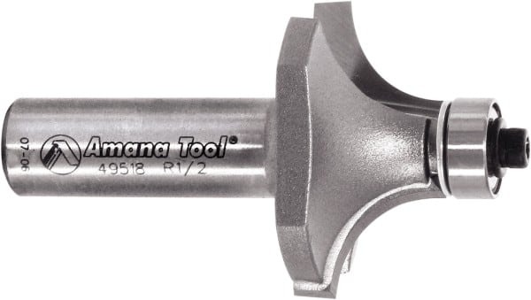 Amana Tool - 1-1/2" Cut Diam, 3/4" Length of Cut, 2 Flute Round-Over Edge Profile Router Bit - Carbide-Tipped, 1/2" Shank Diam, 2-5/8" OAL, Uncoated - Exact Tooling