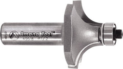 Amana Tool - 1-1/2" Cut Diam, 3/4" Length of Cut, 2 Flute Round-Over Edge Profile Router Bit - Carbide-Tipped, 1/2" Shank Diam, 2-5/8" OAL, Uncoated - Exact Tooling