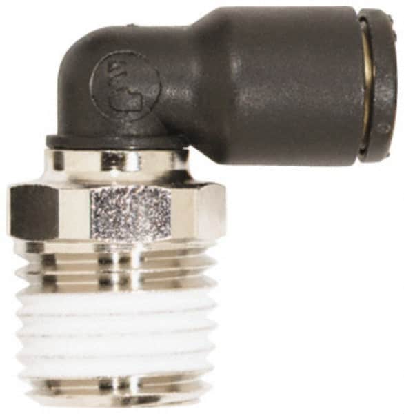 Coilhose Pneumatics - 3/8" OD, 1/4 NPT, Glass Reinforced Nylon/Nickel Plated Brass Push-to-Connect Male Swivel Elbow - 225 Max psi - Exact Tooling