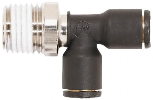 Coilhose Pneumatics - 3/8" OD, 3/8 NPT, Glass Reinforced Nylon/Nickel Plated Brass Push-to-Connect Male Swivel Run Tee - 225 Max psi - Exact Tooling
