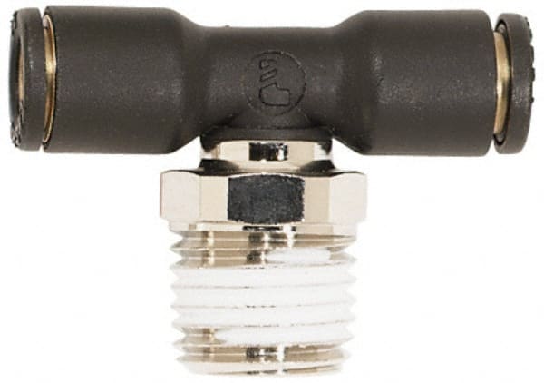 Coilhose Pneumatics - 1/4" OD, 1/8 NPT, Glass Reinforced Nylon/Nickel Plated Brass Push-to-Connect Male Swivel Branch Tee - 225 Max psi - Exact Tooling