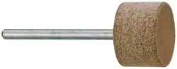 Cratex - 3/4" Head Diam x 1/2" Thickness, W203, Cylinder End, Aluminum Oxide Mounted Point - Medium Grade, 80 Grit, 15,750 RPM - Exact Tooling