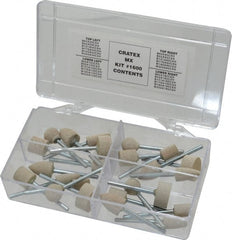 Cratex - 28 Piece Rubber Mounted Abrasive Wheel Set - Includes Shapes B121, B42, B52, W176, W185 & W202 - Exact Tooling