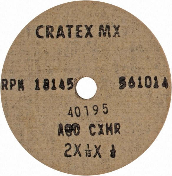 Cratex - 2" Diam x 1/4" Hole x 1/16" Thick, 80 Grit Surface Grinding Wheel - Aluminum Oxide, Type 1, Medium Grade, 18,145 Max RPM, No Recess - Exact Tooling