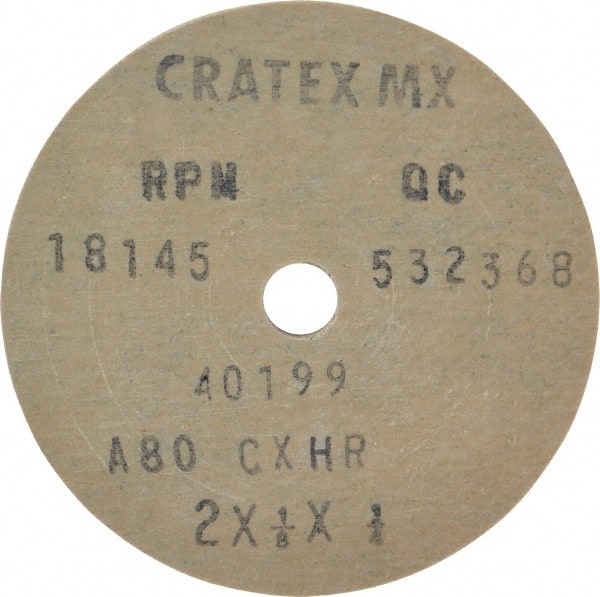 Cratex - 2" Diam x 1/4" Hole x 1/8" Thick, 80 Grit Surface Grinding Wheel - Aluminum Oxide, Type 1, Medium Grade, 18,145 Max RPM, No Recess - Exact Tooling