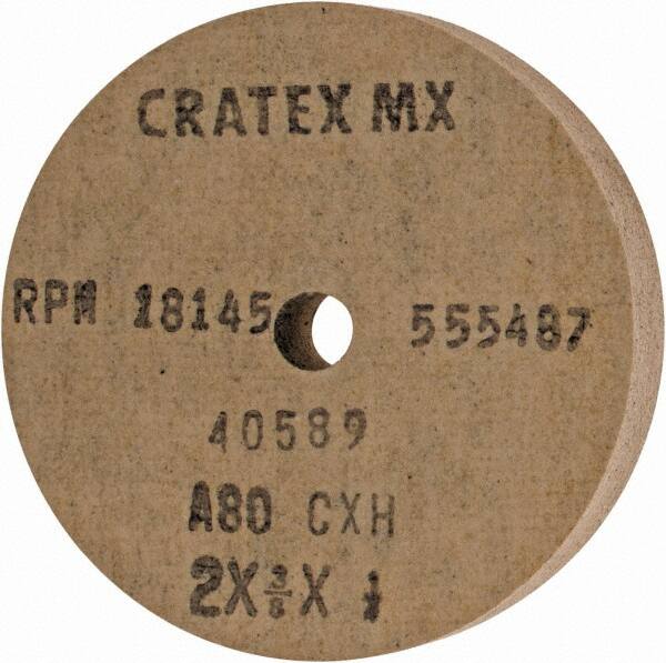 Cratex - 2" Diam x 1/4" Hole x 3/8" Thick, 80 Grit Surface Grinding Wheel - Aluminum Oxide, Type 1, Medium Grade, 18,145 Max RPM, No Recess - Exact Tooling