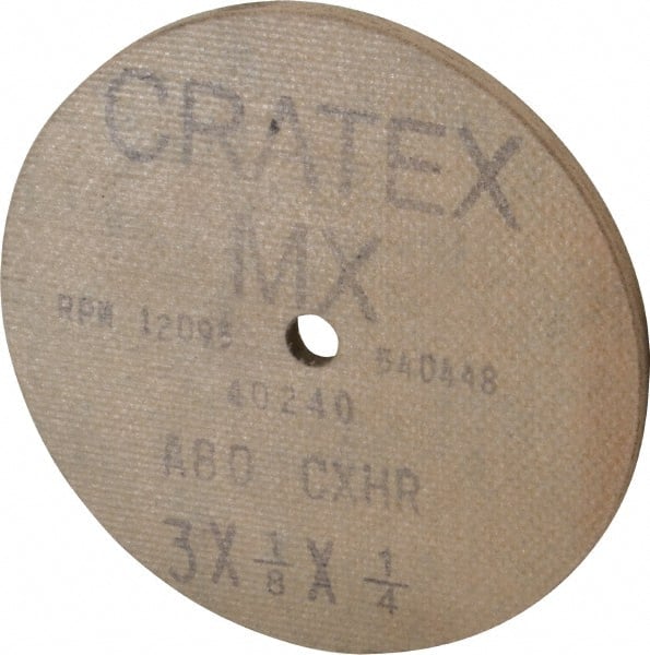 Cratex - 3" Diam x 1/4" Hole x 1/8" Thick, 80 Grit Surface Grinding Wheel - Aluminum Oxide, Type 1, Medium Grade, 12,095 Max RPM, No Recess - Exact Tooling