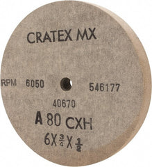 Cratex - 6" Diam x 1/2" Hole x 3/4" Thick, 80 Grit Surface Grinding Wheel - Aluminum Oxide, Type 1, Medium Grade, 6,050 Max RPM, No Recess - Exact Tooling