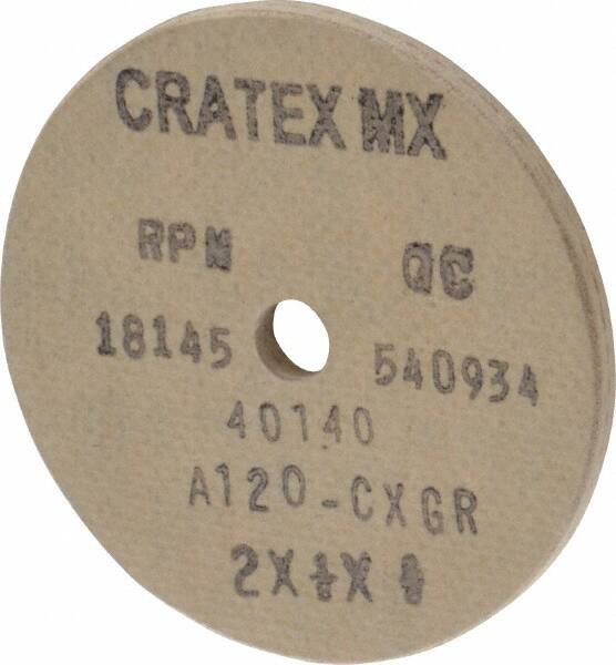 Cratex - 2" Diam x 1/4" Hole x 1/8" Thick, 120 Grit Surface Grinding Wheel - Aluminum Oxide, Type 1, Fine Grade, 18,145 Max RPM, No Recess - Exact Tooling