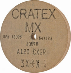 Cratex - 3" Diam x 1/4" Hole x 3/8" Thick, 120 Grit Surface Grinding Wheel - Aluminum Oxide, Type 1, Fine Grade, 12,095 Max RPM, No Recess - Exact Tooling