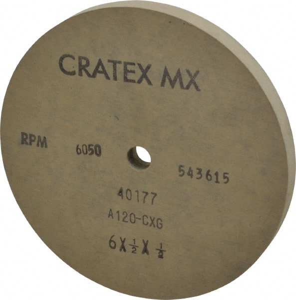 Cratex - 6" Diam x 1/2" Hole x 1/2" Thick, 120 Grit Surface Grinding Wheel - Aluminum Oxide, Type 1, Fine Grade, 6,050 Max RPM, No Recess - Exact Tooling