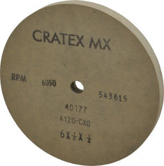 Cratex - 6" Diam x 1/2" Hole x 1/2" Thick, 120 Grit Surface Grinding Wheel - Aluminum Oxide, Type 1, Fine Grade, 6,050 Max RPM, No Recess - Exact Tooling