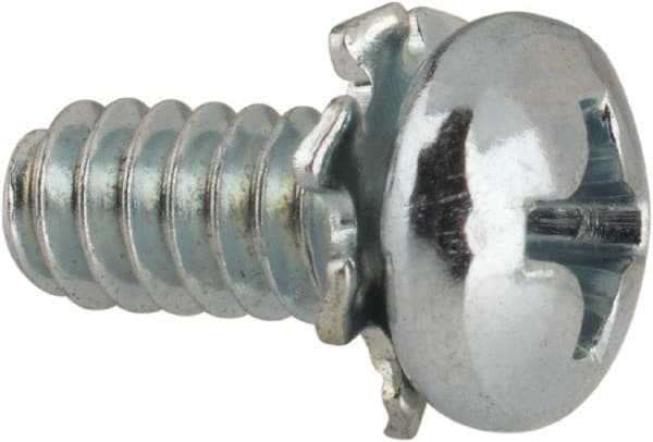 Value Collection - #6-32 UNC, 5/16" Length Under Head Phillips Drive Machine Screw - Pan Head, Grade J82 Steel, Zinc-Plated Finish, External Tooth - Exact Tooling