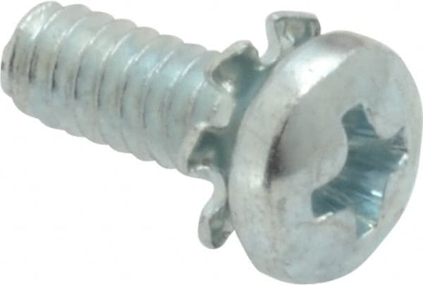 Value Collection - #6-32 UNC, 3/8" Length Under Head Phillips Drive Machine Screw - Pan Head, Grade J82 Steel, Zinc-Plated Finish, External Tooth - Exact Tooling