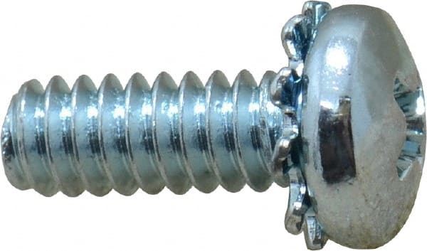 Value Collection - #10-24 UNC, 1/2" Length Under Head Phillips Drive Machine Screw - Pan Head, Grade J82 Steel, Zinc-Plated Finish, External Tooth - Exact Tooling