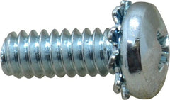 Value Collection - #10-24 UNC, 1/2" Length Under Head Phillips Drive Machine Screw - Pan Head, Grade J82 Steel, Zinc-Plated Finish, External Tooth - Exact Tooling