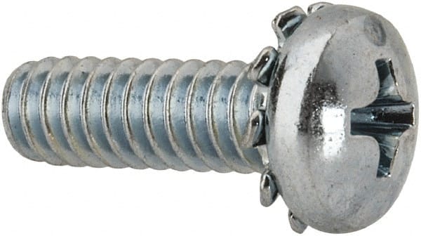 Value Collection - #10-24 UNC, 5/8" Length Under Head Phillips Drive Machine Screw - Pan Head, Grade J82 Steel, Zinc-Plated Finish, External Tooth - Exact Tooling