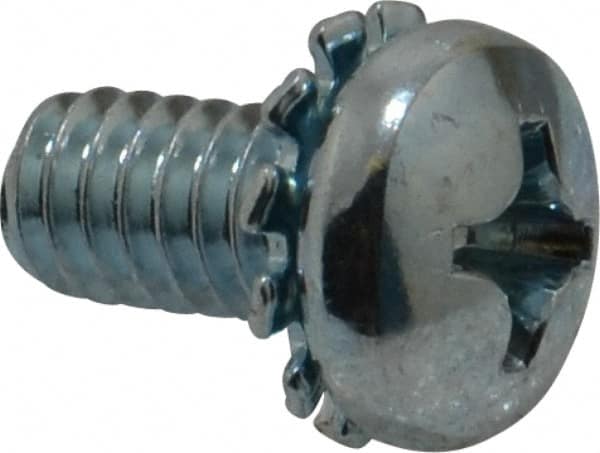 Value Collection - 1/4-20 UNC, 1/2" Length Under Head Phillips Drive Machine Screw - Pan Head, Grade J82 Steel, Zinc-Plated Finish, External Tooth - Exact Tooling