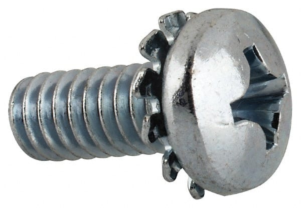 Value Collection - 1/4-20 UNC, 5/8" Length Under Head Phillips Drive Machine Screw - Pan Head, Grade J82 Steel, Zinc-Plated Finish, External Tooth - Exact Tooling