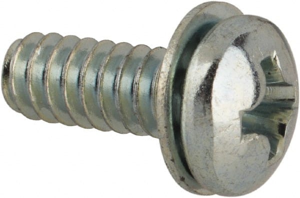Value Collection - #6-32 UNC, 3/8" Length Under Head Phillips Drive Machine Screw - Pan Head, Grade J82 Steel, Zinc-Plated Finish, Internal Tooth - Exact Tooling