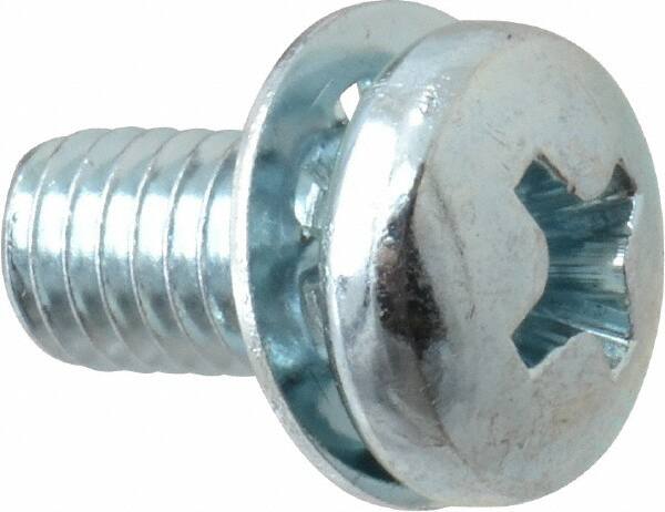 Value Collection - #10-32 UNF, 3/8" Length Under Head Phillips Drive Machine Screw - Pan Head, Grade J82 Steel, Zinc-Plated Finish, Internal Tooth - Exact Tooling