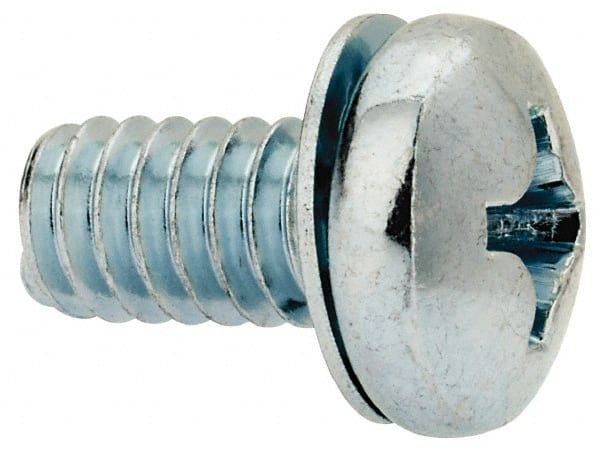 Value Collection - 1/4-20 UNC, 1/2" Length Under Head Phillips Drive Machine Screw - Pan Head, Grade J82 Steel, Zinc-Plated Finish, Internal Tooth - Exact Tooling