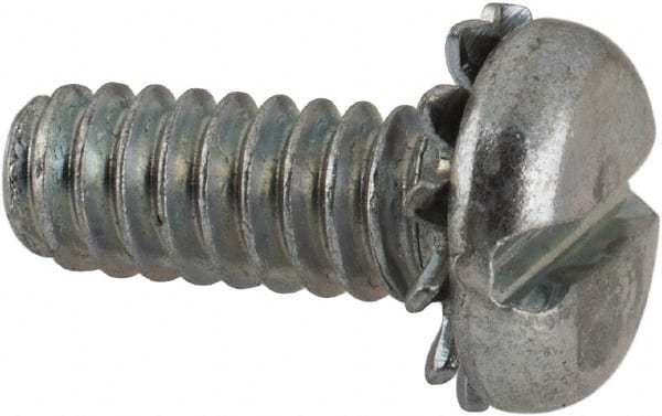 Value Collection - #10-24 UNC, 1/2" Length Under Head Slotted Drive Machine Screw - Pan Head, Grade J82 Steel, Zinc-Plated Finish, External Tooth - Exact Tooling