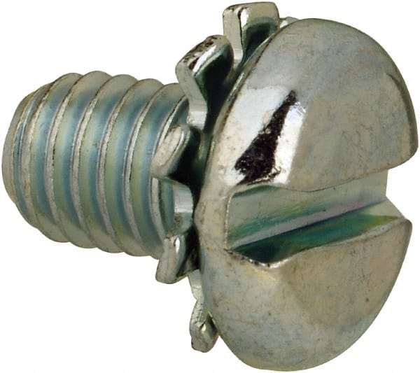 Value Collection - #10-32 UNF, 5/16" Length Under Head Slotted Drive Machine Screw - Pan Head, Grade J82 Steel, Zinc-Plated Finish, External Tooth - Exact Tooling