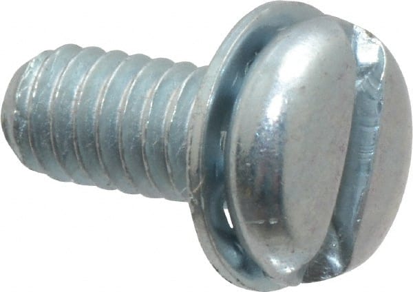 Value Collection - #8-32 UNC, 3/8" Length Under Head Slotted Drive Machine Screw - Pan Head, Grade J82 Steel, Zinc-Plated Finish, Internal Tooth - Exact Tooling