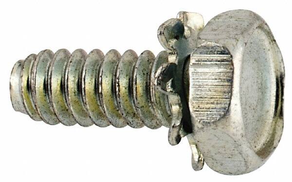 Value Collection - #6-32 UNC, 3/8" Length Under Head Hex Drive Machine Screw - Hex Head, Grade J82 Steel, Zinc-Plated Finish, External Tooth - Exact Tooling