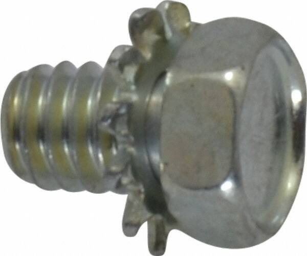 Value Collection - #8-32 UNC, 1/4" Length Under Head Hex Drive Machine Screw - Hex Head, Grade J82 Steel, Zinc-Plated Finish, External Tooth - Exact Tooling