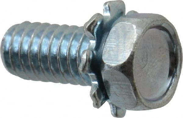 Value Collection - #8-32 UNC, 3/8" Length Under Head Hex Drive Machine Screw - Hex Head, Grade J82 Steel, Zinc-Plated Finish, External Tooth - Exact Tooling