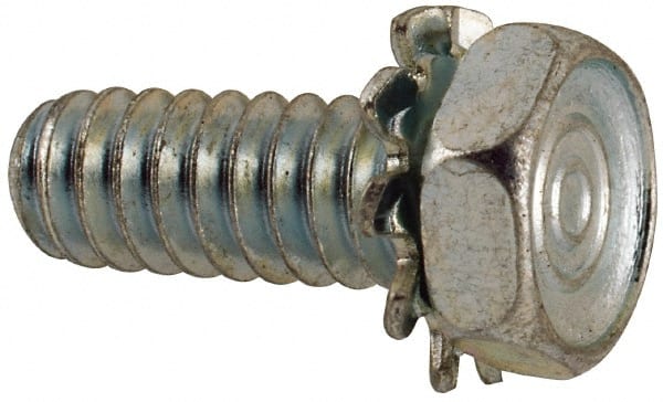 Value Collection - #10-24 UNC, 1/2" Length Under Head Hex Drive Machine Screw - Hex Head, Grade J82 Steel, Zinc-Plated Finish, External Tooth - Exact Tooling