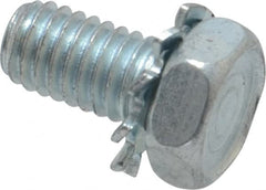 Value Collection - #10-32 UNF, 3/8" Length Under Head Hex Drive Machine Screw - Hex Head, Grade J82 Steel, Zinc-Plated Finish, External Tooth - Exact Tooling