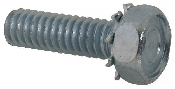 Value Collection - 1/4-20 UNC, 7/8" Length Under Head Hex Drive Machine Screw - Hex Head, Grade J82 Steel, Zinc-Plated Finish, External Tooth - Exact Tooling