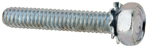 Value Collection - 1/4-20 UNC, 1-1/2" Length Under Head Hex Drive Machine Screw - Hex Head, Grade J82 Steel, Zinc-Plated Finish, External Tooth - Exact Tooling