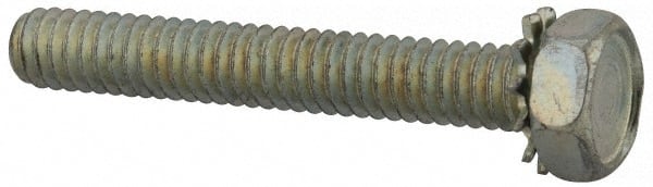 Value Collection - 1/4-20 UNC, 1-3/4" Length Under Head Hex Drive Machine Screw - Hex Head, Grade J82 Steel, Zinc-Plated Finish, External Tooth - Exact Tooling