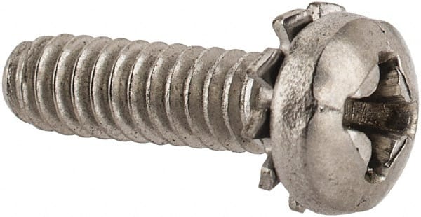 Value Collection - #6-32 UNC, 1/2" Length Under Head Phillips Drive Machine Screw - Pan Head, Grade 18-8 Stainless Steel, External Tooth - Exact Tooling