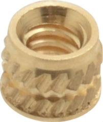 E-Z LOK - #4-40, 0.153" Small to 0.159" Large End Hole Diam, Brass Single Vane Tapered Hole Threaded Insert - 0.172" Insert, 0.157" Pilot Diam, 0.135" OAL, 0.093" Min Wall Thickness - Exact Tooling