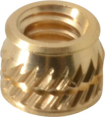 E-Z LOK - #8-32, 0.226" Small to 0.234" Large End Hole Diam, Brass Single Vane Tapered Hole Threaded Insert - 1/4" Insert, 0.23" Pilot Diam, 0.185" OAL, 0.133" Min Wall Thickness - Exact Tooling
