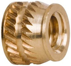 E-Z LOK - #10-24, 0.267" Small to 0.277" Large End Hole Diam, Brass Single Vane Tapered Hole Threaded Insert - 0.296" Insert, 0.272" Pilot Diam, 0.225" OAL, 0.159" Min Wall Thickness - Exact Tooling