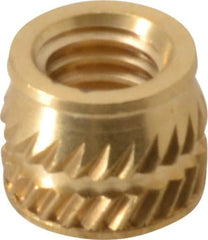 E-Z LOK - #10-32, 0.267" Small to 0.277" Large End Hole Diam, Brass Single Vane Tapered Hole Threaded Insert - 0.296" Insert, 0.272" Pilot Diam, 0.225" OAL, 0.159" Min Wall Thickness - Exact Tooling
