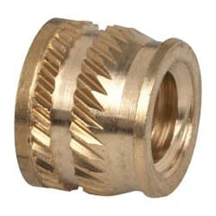 E-Z LOK - 1/4-20, 0.349" Small to 0.363" Large End Hole Diam, Brass Single Vane Tapered Hole Threaded Insert - 3/8" Insert, 0.354" Pilot Diam, 0.3" OAL, 0.194" Min Wall Thickness - Exact Tooling
