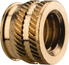 E-Z LOK - 5/16-18, 0.431" Small to 0.448" Large End Hole Diam, Brass Single Vane Tapered Hole Threaded Insert - 15/32" Insert, 0.439" Pilot Diam, 0.335" OAL, 0.245" Min Wall Thickness - Exact Tooling
