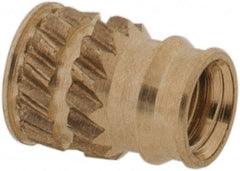 E-Z LOK - #2-56, 0.107" Small to 0.123" Large End Hole Diam, Brass Double Vane Tapered Hole Threaded Insert - 0.136" Insert, 0.115" Pilot Diam, 3/16" OAL, 0.08" Min Wall Thickness - Exact Tooling