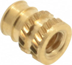 E-Z LOK - #4-40, 0.141" Small to 0.159" Large End Hole Diam, Brass Double Vane Tapered Hole Threaded Insert - 0.172" Insert, 0.144" Pilot Diam, 7/32" OAL, 0.093" Min Wall Thickness - Exact Tooling